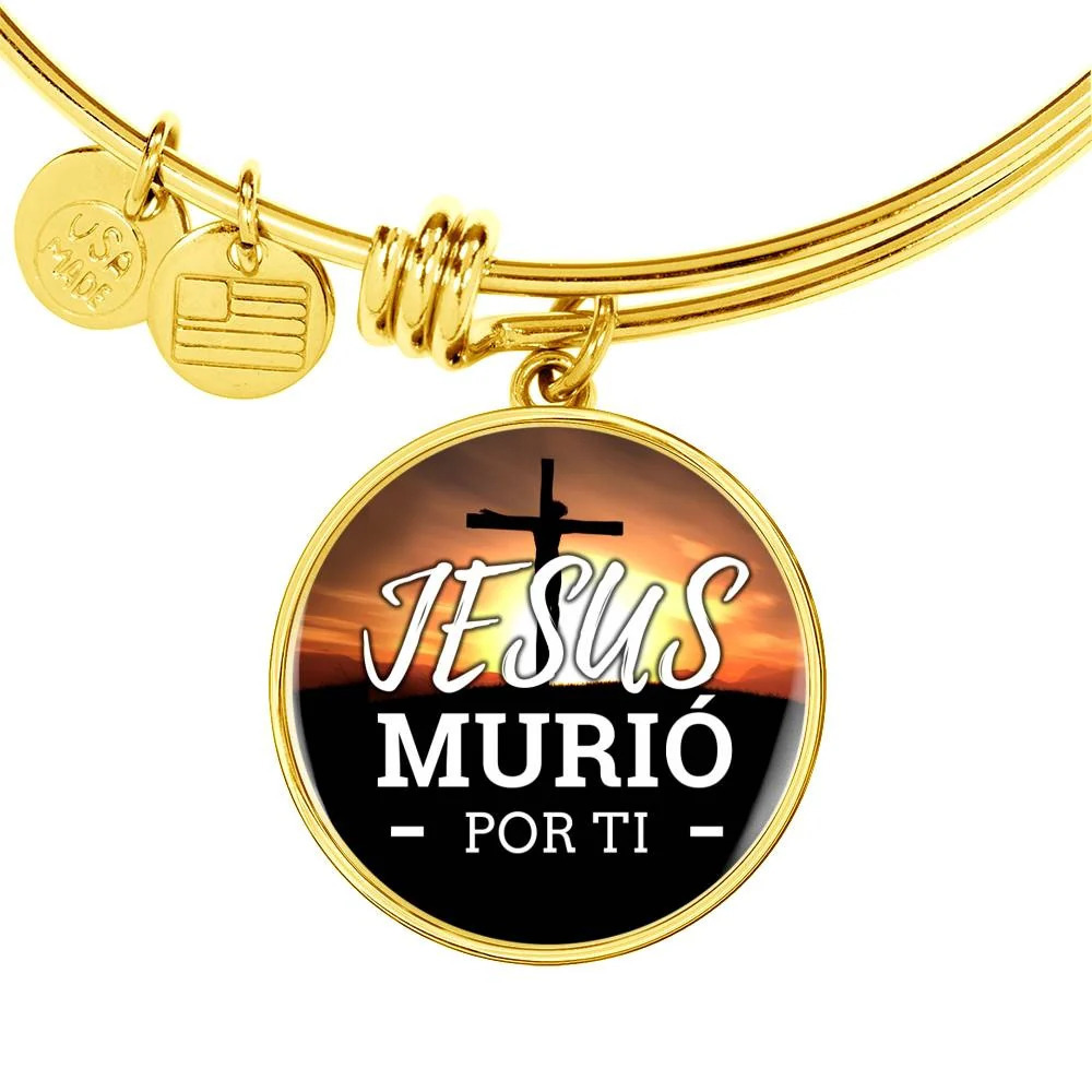 Jesus Murio Por Ti Personalized Engraved Gold Circle Bangle Bracelet Custom Nam